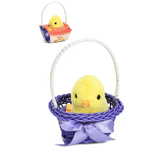 Заводна іграшка курча, 9 см, плюш, у кошику, 28S (В асортименті)
