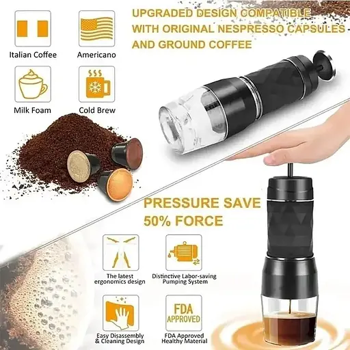 Портативная кофеварка Biolomix Espresso Machine HS-8439 для капсул и молотого кофе черная - фото 3