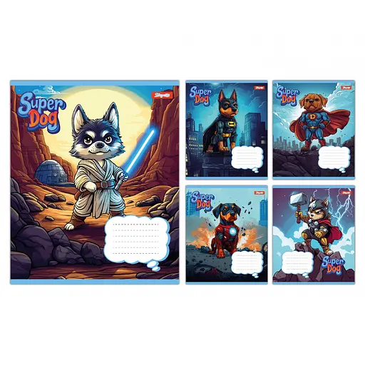 Тетради ученические 12 листов клетка 1B Super Dog, 25 шт. в упаковке