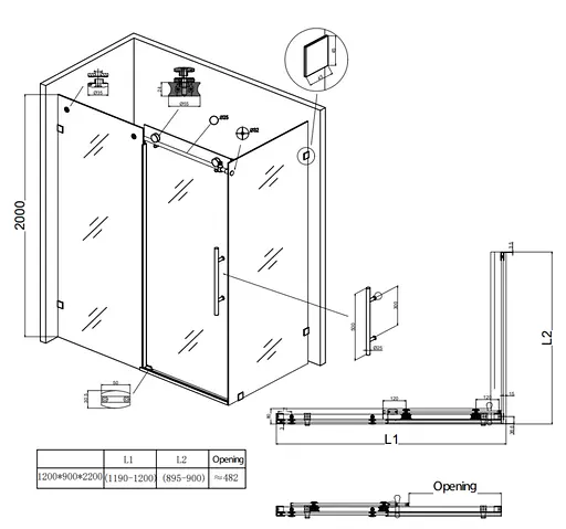 Душова кабіна без піддону Koer SR SC07-120x90x200-TR-01 прозоре скло Easy Clean 8 мм, хром KR5370, Універсальна, прозорий, хром - фото 4