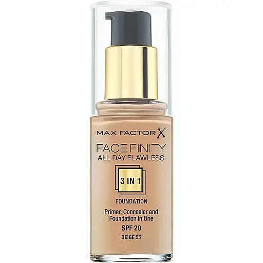 Тональная основа Max Factor Facefinity All Day Flawless 3 в 1 тон 55 (Beige) 30 мл - фото 1