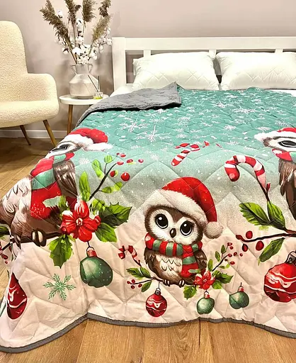 Дитяче покривало-ковдра полуторне 150 х 210 см  Сови Зелене