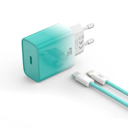 Мережевий зарядний пристрій XO CE18 (EU) PD30W USB-C fast charging charger with Lightning cable Синій - фото 4