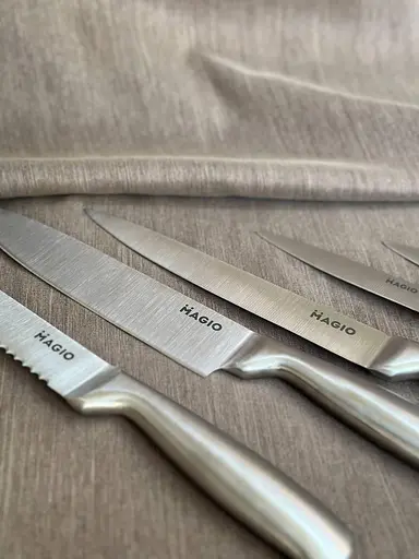 Универсальный набор 5 кухонных ножей с подставкой из ножей нержавеющей стали для кухни Magio MG-1093 Серый - фото 5