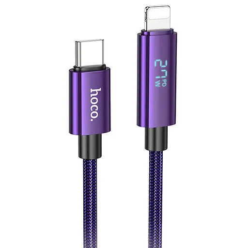 Дата кабель Hoco U125 Benefit 27W Type-C to Lightning with display (1.2m) Purple