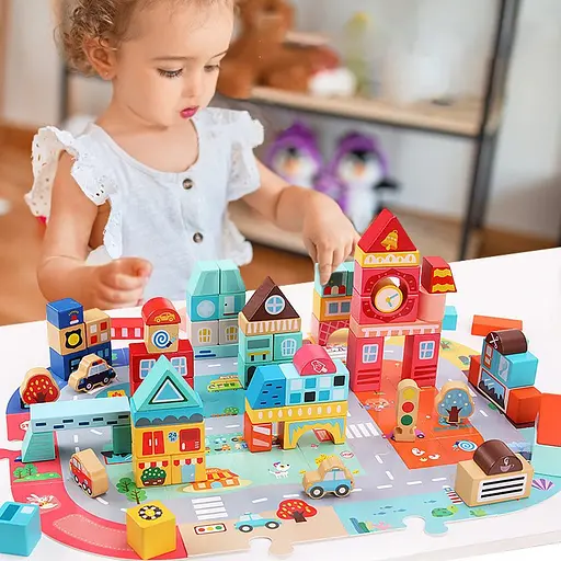 Деревянный конструктор Город Bambi C 75545 12 пазлов 88 деталей - фото 5