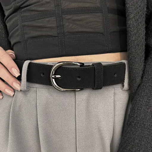 Ремень женский замшевый PS-3413 черный с темной пряжкой (125 см) - фото 5