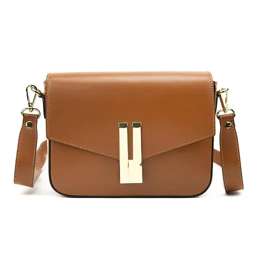 Кроссбоди кожаное с акцентным замком цвет карамель Firenze Italy F-IT-9558C