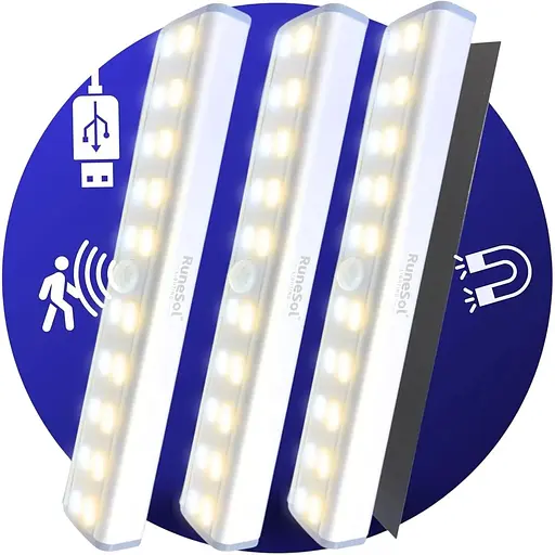 Світильник із датчиком руху 3 шт. перезаряджуваний 20 світлодіодних стрічок