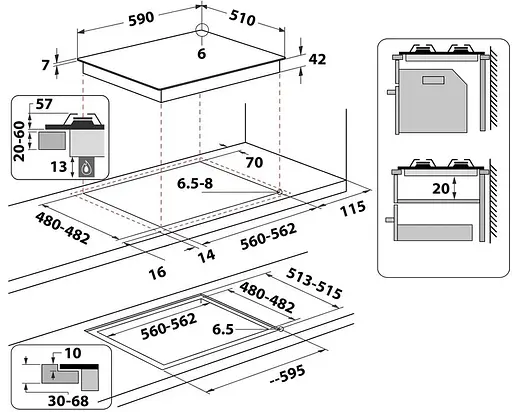 Варочная панель Whirlpool газовая на стекле, 60 см, чугун, конфорка с двойным рядом пламени, черный - фото 2