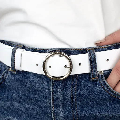 Ремінь жіночий шкіряний JK-3542 білий (120 см) з круглою пряжкою - фото 6