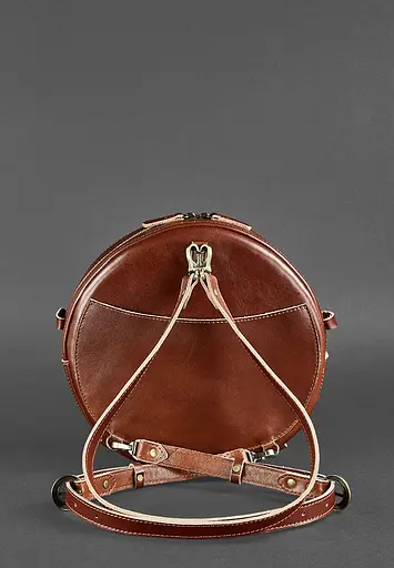 Шкіряна жіноча кругла сумка-рюкзак Maxi світло-коричнева - фото 5