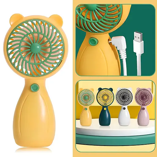 Портативный ручной вентилятор Handy Mini Fan JX-998 на аккумуляторе с ручкой мини ветродуйка 2,5Вт Желтый - фото 7