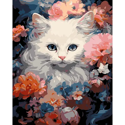 Набор для росписи по номерам Strateg Белая кошка на черном фоне 40 х 50 см (AH1214-19) - фото 1