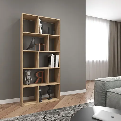 Книжная полка стеллаж Vays D-1 Дуб Сонома на 10 ячеек ЛДСП 80x30x178 см для дома гостиной офиса