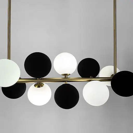 Удлиненная латунная люстра HOLLY L с черно-белыми плафонами 100 см | Ст. MJ 191-1050 AB+WT+BK Line F - фото 3