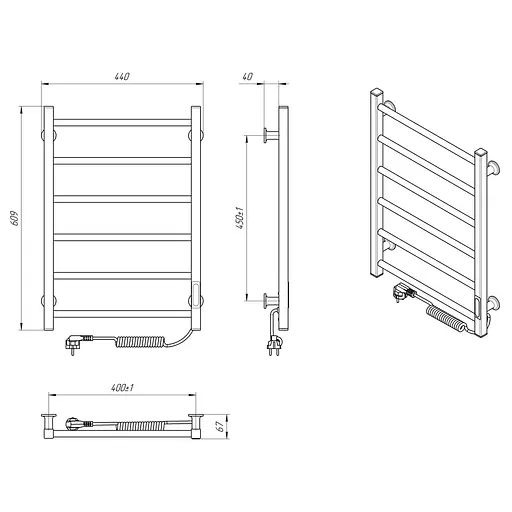 Электрический полотенцесушитель Laris Зебра Альфа ЧФ6 400x600 Э правый R3 77700068, Белый, Правое, Электронный - фото 6