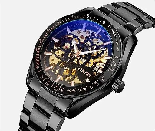 Чоловічий механічний годинник Skmei 9194 скелетон (Чорний) - фото 2