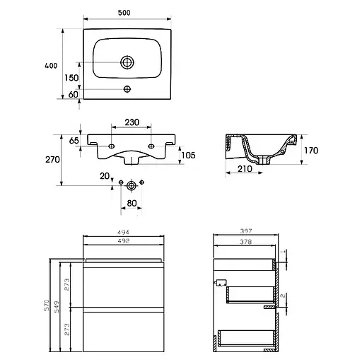 Тумба з умивальником Cersanit Moduo 50x40 Білий - фото 2