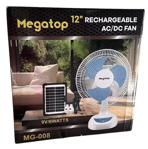 Вентилятор на сонячній батареї Megatop MG008 12" 6Вт USB 9V 4500мАч + 2 LED лампи з автообігом
