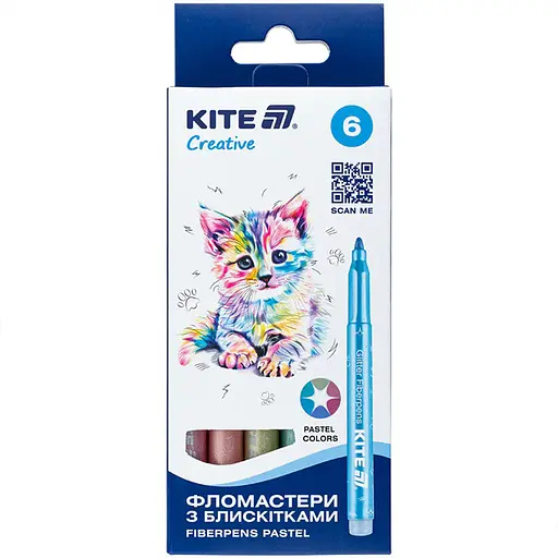 Фломастери з блискітками Kite Creative 6 кольорів пастель (K-1148)