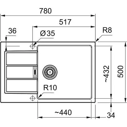 Кухонна мийка Franke Sirius 2 тектонайт, прямокут., з крилом, 780х500х200мм, чаша - 1, врізна, бежевий - фото 2