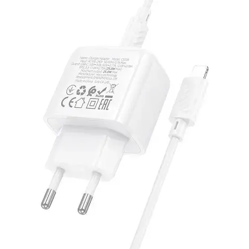 Сетевые зарядные устройства Hoco CS53A Surplus single port PD25W charger set(C to iP) белый - фото 1