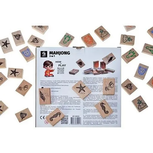 Дерев'яна дитяча гра "Дитячий маджонг" Qbee QB700-007, 49 деталей - фото 3