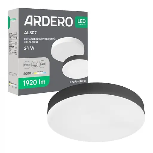 Светильник светодиодный Ardero AL807 круг накладной черный 24W 5000K (80628)