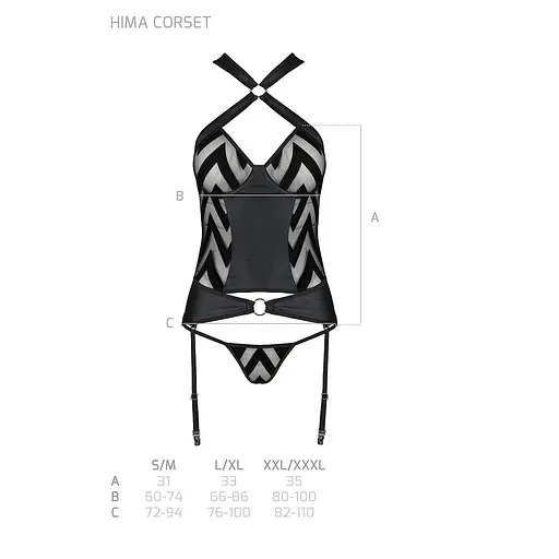 Сітчастий комплект із візерунком Passion Hima CorSet black L/XL - фото 7