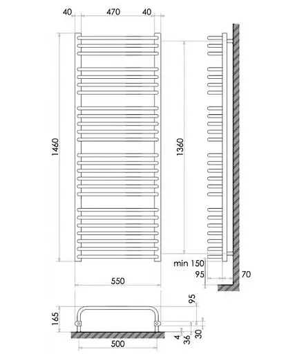 Рушникосушка водяна Heizung WU 25/55 1460х550 мм 757 Вт Білий - фото 2