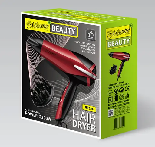 Фен Maestro 214 з дифузором та концентратором - фото 5