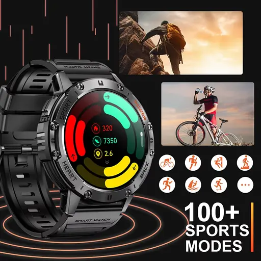 Тактичні смарт годинник з ліхтариком LEMFO K65 сталевий ремінець Black (17452) - фото 4