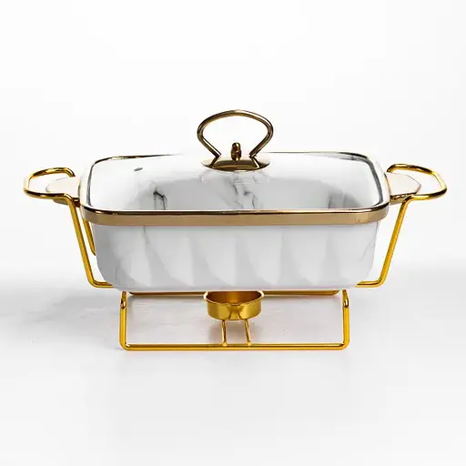 Мармитница фарфоровая Yiwu 1 л прямоугольная на подставке с подогревом 31х16х11 см мармит на подставке для первых блюд ML-77A-11 - фото 1