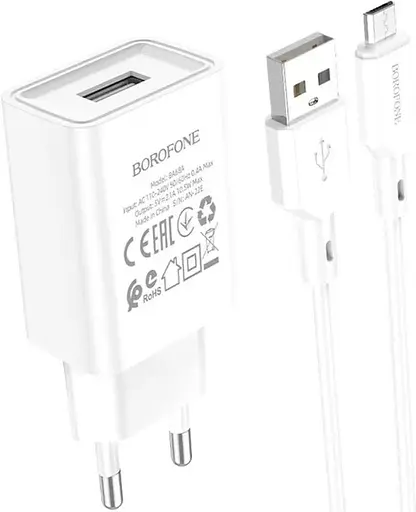 Сетевое зарядное устройство Borofone BA68A 1 x USB/2.1A + кабель Lightning - фото 2