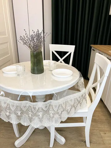 Силиконовая скатерть с бело-кофейным кружевом Ришелье 15см 150х100 см - фото 10