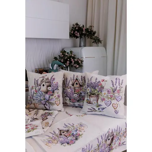 Наволочка гобеленовая Прованс Лавандовый сад Птичка в цветах 45х45 см (44304) - фото 4