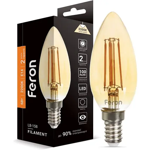 Светодиодная лампа Feron LB-158 C37 золото 230V 6W E14 2200K (1519)