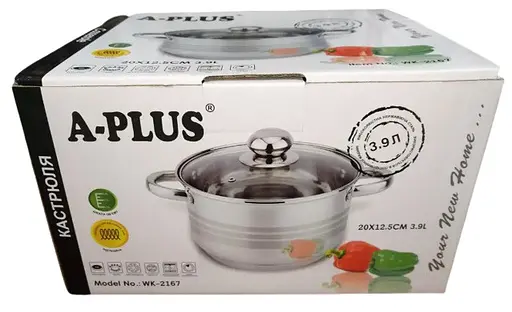 Кастрюля A-Plus WK-2167 3.9 л из нержавеющей стали со стеклянной крышкой с многослойным дном - фото 6