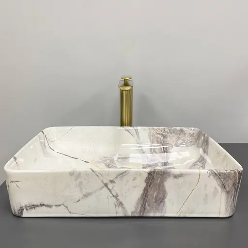 Умивальник VBI Triest 50 пісок глянцевий накладний VBI-012712, Мармур - фото 3