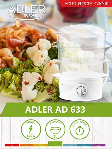 Пароварка Adler AD 633 ємність 9 літрів потужність 800 вт - фото 2