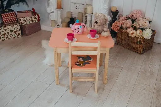 Детский стол с ящиком и стул для учебы (Розовый) Зайчик - фото 9
