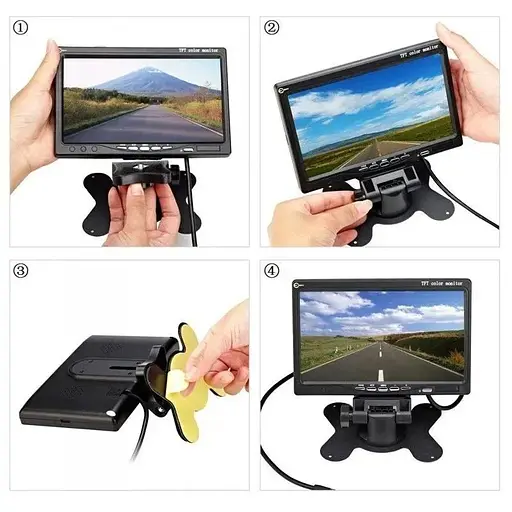 Автомобильный монитор Podofo R09+ 7 дюймов для камеры заднего вида 2 AV входа крепления на торпедо - фото 6