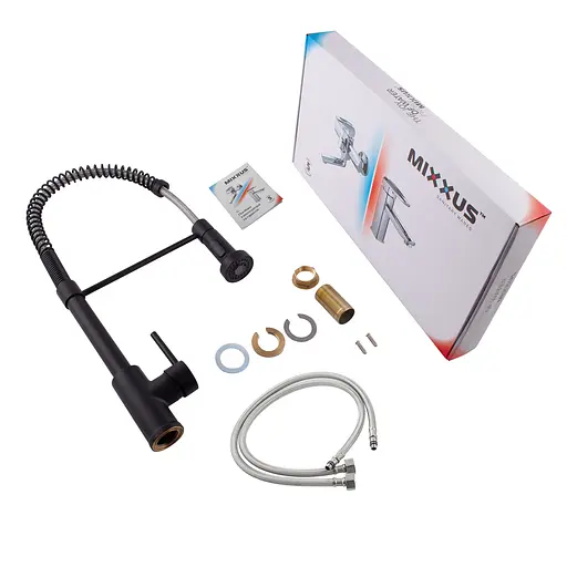 Змішувач для кухні з виливом пружина Mixxus Premium Spring 017 Black MI6951 Чорний матовий - фото 5