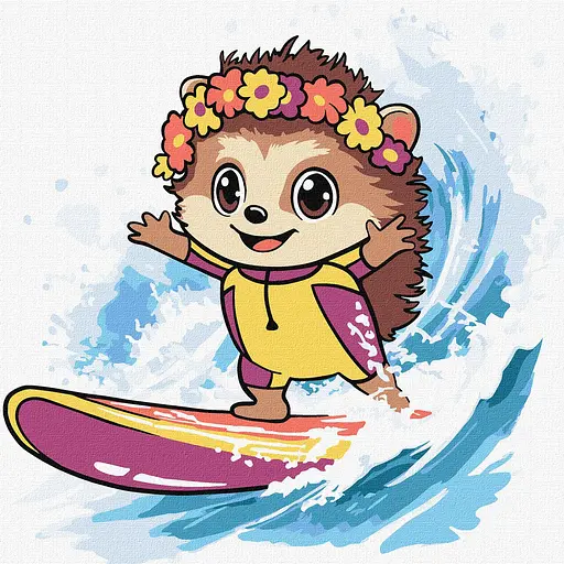 Набор для росписи по номерам для детей 5+ Лето. Ежик ловит волну, Ideyka, 25x25 см, КНО1255