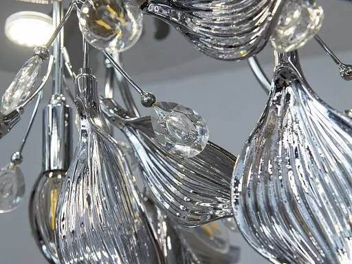 Фарфоровая декоративная потолочная люстра в зал, 10 ламп, хром. - фото 4