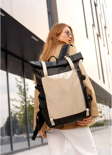 Жіночий рюкзак Sambag RollTop Hacking чорно-сірий 41 x 30 x 16 см (24460130) - фото 1