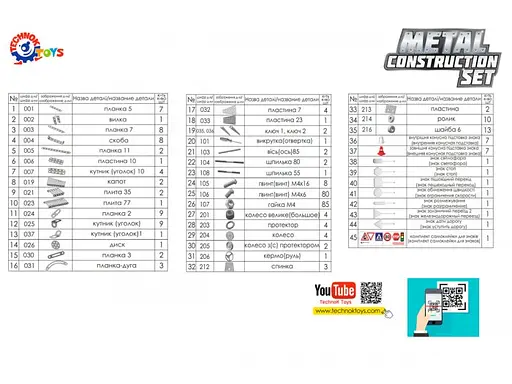 Конструктор металевий ТехноК Авто (3855) 312 дет. - фото 6