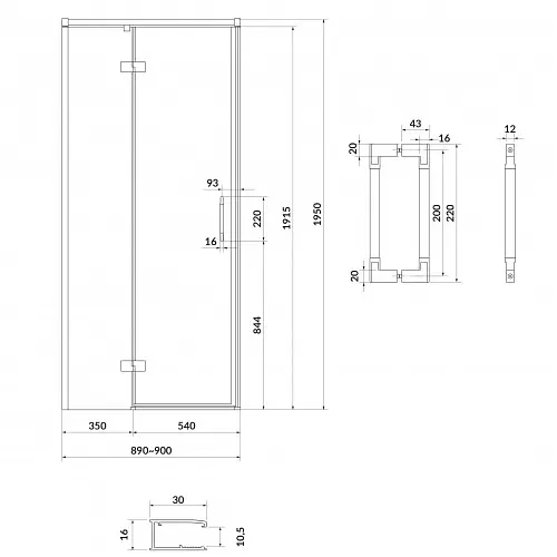 Душевые двери Cersanit Larga 90x195 L распашные профиль хром прозрачное стекло S932-120, Левая, прозрачная, хром - фото 2