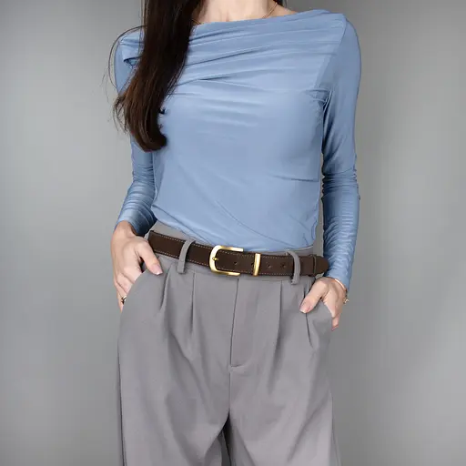 Ремень женский замшевый JK-3049 коричневый с золотистой пряжкой (105 см) - фото 2